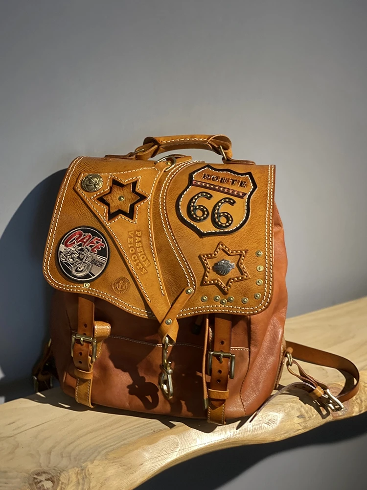 PNDME vintage high-quality genuine leather men's large-capacity backpack designer handmade real cow leather travel schoolbag