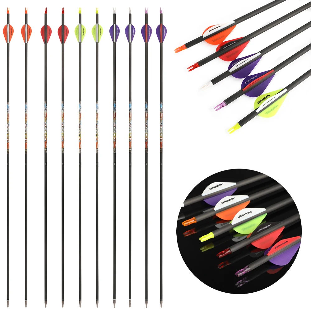 

‌ 12 шт., стрела из чистого углерода для стрельбы из лука, 31 дюйм, позвоночник, 250-600 ID, 6,2 мм, резиновые лопасти для блочного лука, охотничья мишень для стрельбы по мишеням ‌
