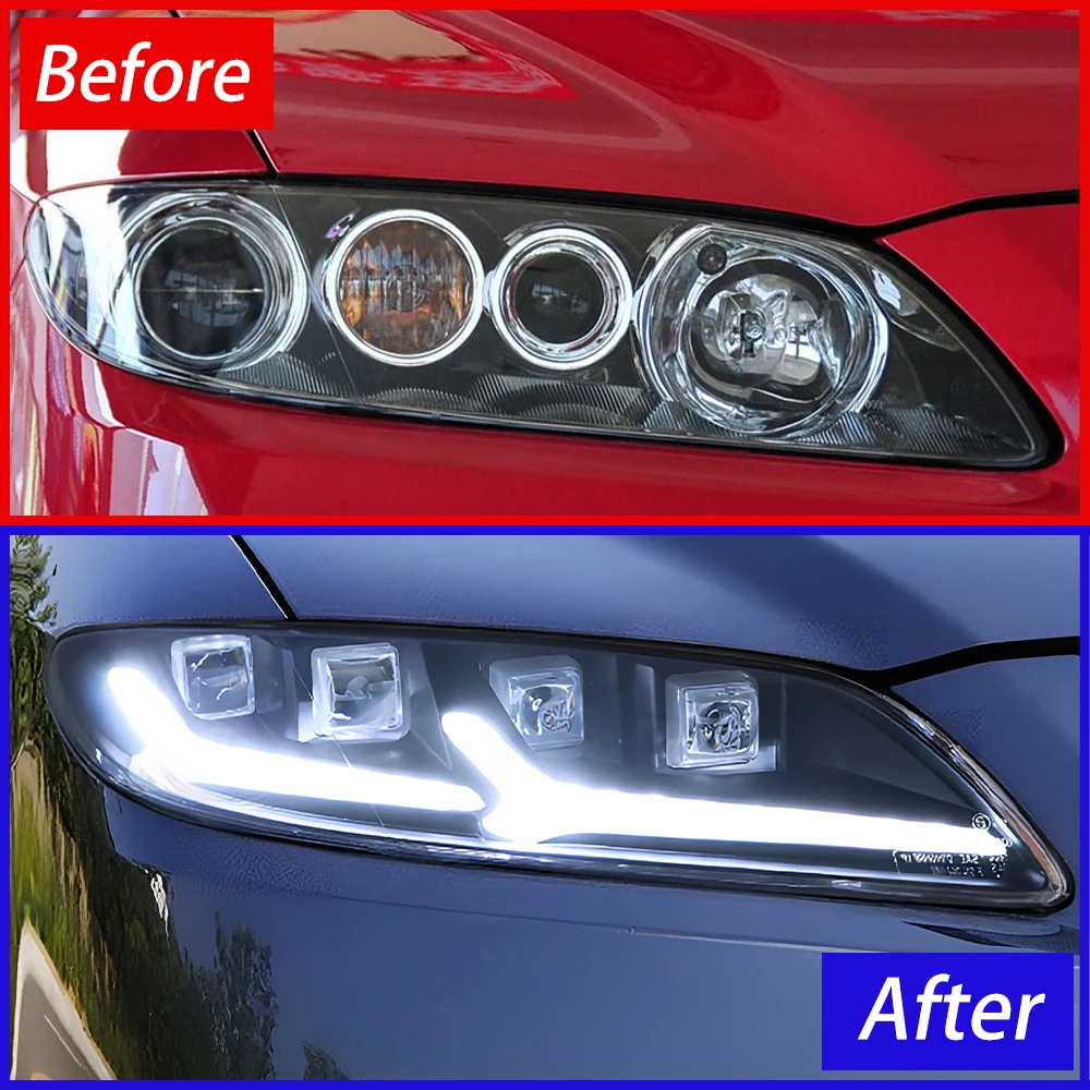 For Mazda 6 2003-2015 LED Auto Fish Bone Style Headlights Assembly Projector Lens Car Tool Accessories Plug and Play