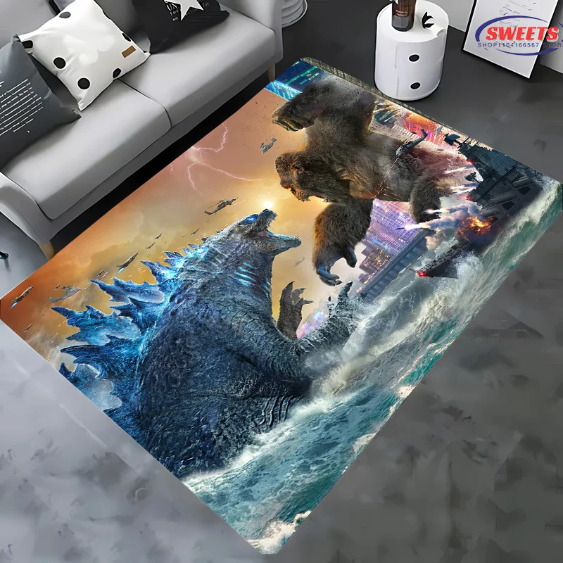 ¡Nueva llegada! Alfombra clásica de dibujos animados Godzilla VS Kong, alfombra de cama para sala de estar, dormitorio, alfombra antideslizante duradera para oficina en casa de área grande