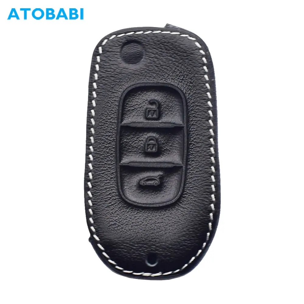 Leather Car Key Case Keychain For Renault Megane 4 Captur Kadjar Symbol Dacia Duster 3 Buttons Flip Remote Control Protect Cover