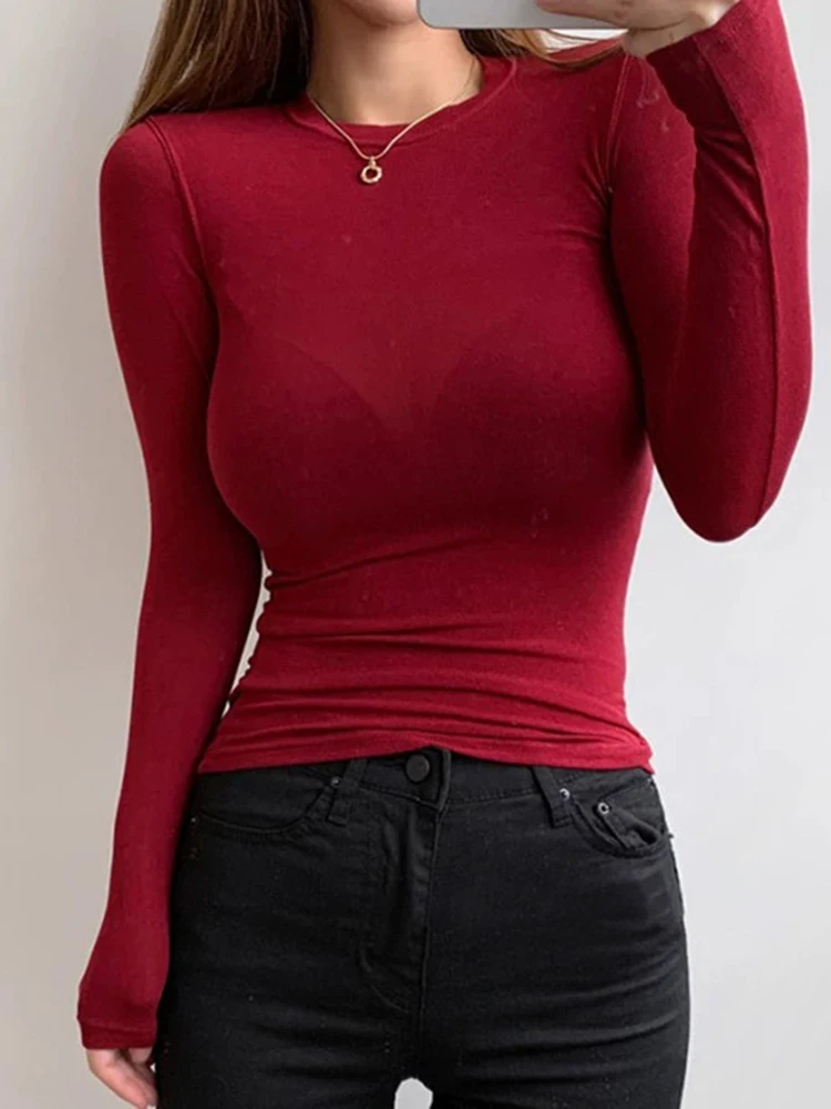 T Shirt Korean Style Slim T-shirts Sexy Tshirts Cotton Long Sleeve Summer Tops Soft Thin Transparent Tee Shirt Femme White