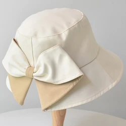 Everything Fisherman Hat Female Tide Spring and Autumn Pure Cotton Back Slit Bow Fashion Casual Sunscreen Visor Simple Basin Hat