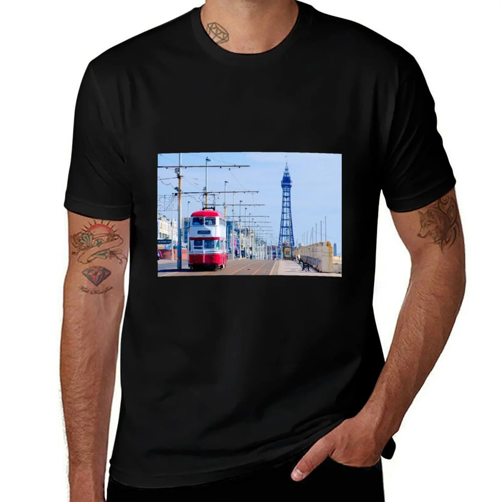 Classic Vintage Heritage Blackpool Tram with Blackpool Tower - Great Gift Ideas. T-Shirt Casual Graphic Print Tee
