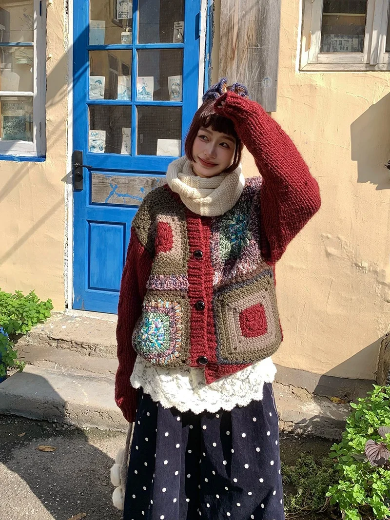 

andma Knitted Purple Sweater Vintage Lazy Knitting Winter Outerwear Commute Sle Long Sve round Ne Button up Cardigan