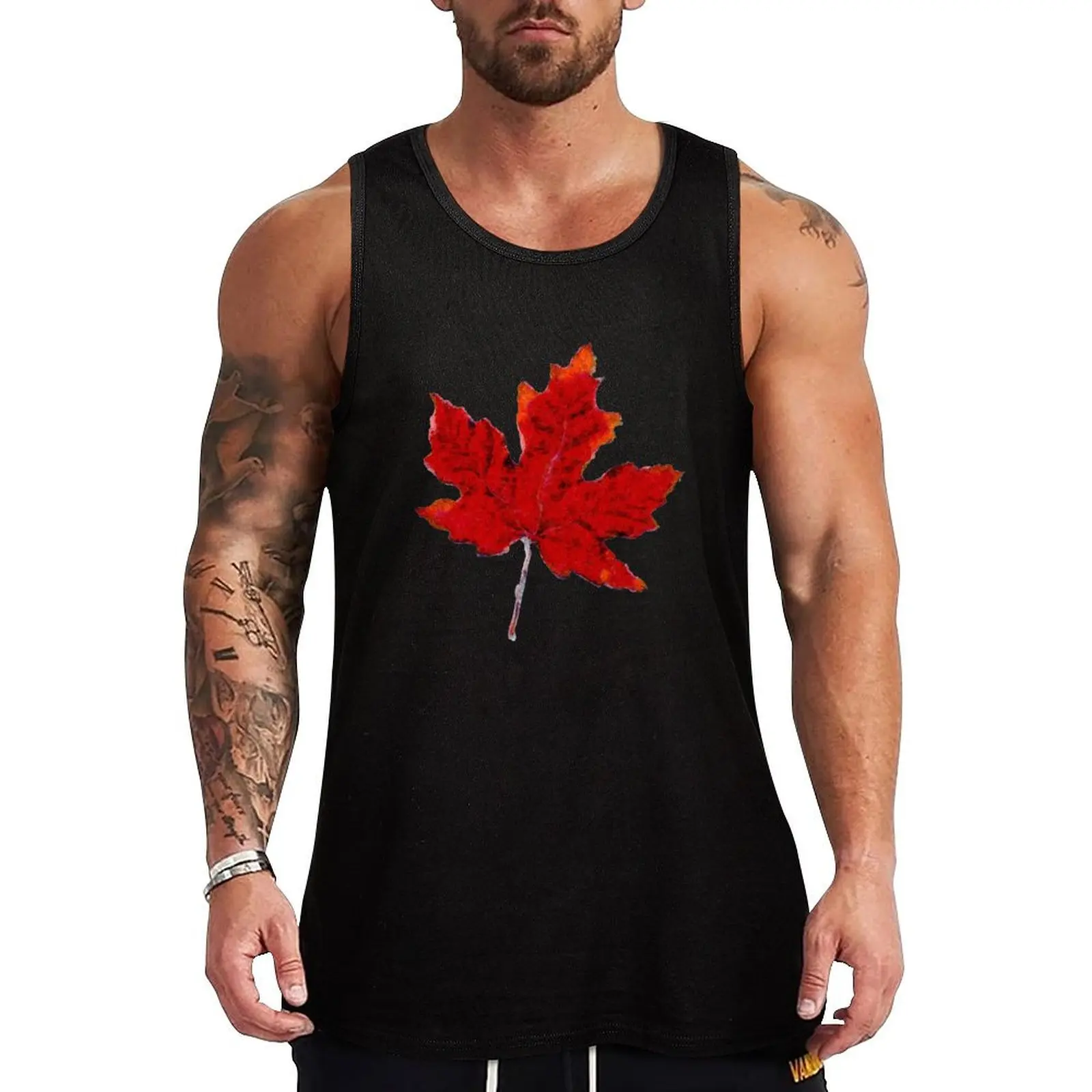 Impressionist Canadian maple leaf Tank Top Working vest sleeveless Men's t-shirts Men's gym t-shirts gym clothing