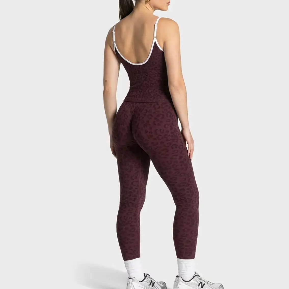 Women's Black Leopard Print 2PCS Yoga Set Adjustable Strap Tank Top High Waist Butt Lift Leggings Gym Workout Activewear Outfits