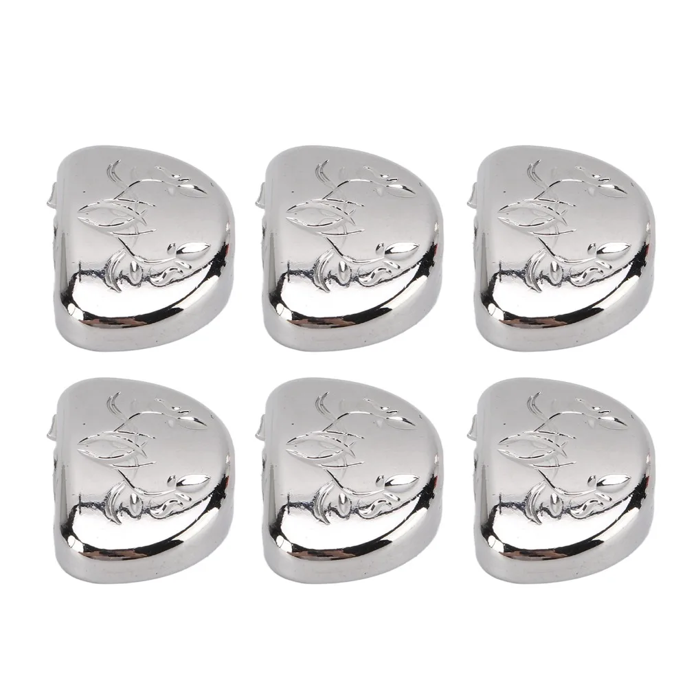 6Pcs Large Semicircle Shape​ Guitar Tuner Machine Head Buttons​ Carved​ ​With Knobs ​Tuning Pegs​ ​Silver ​Metal ​Tuning Keys​