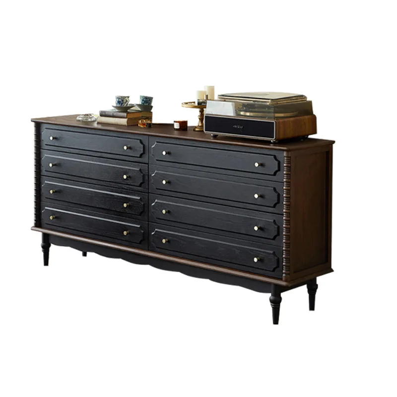 American retro solid wood eight-bucket cabinet small apartment living room bedroom storage locker