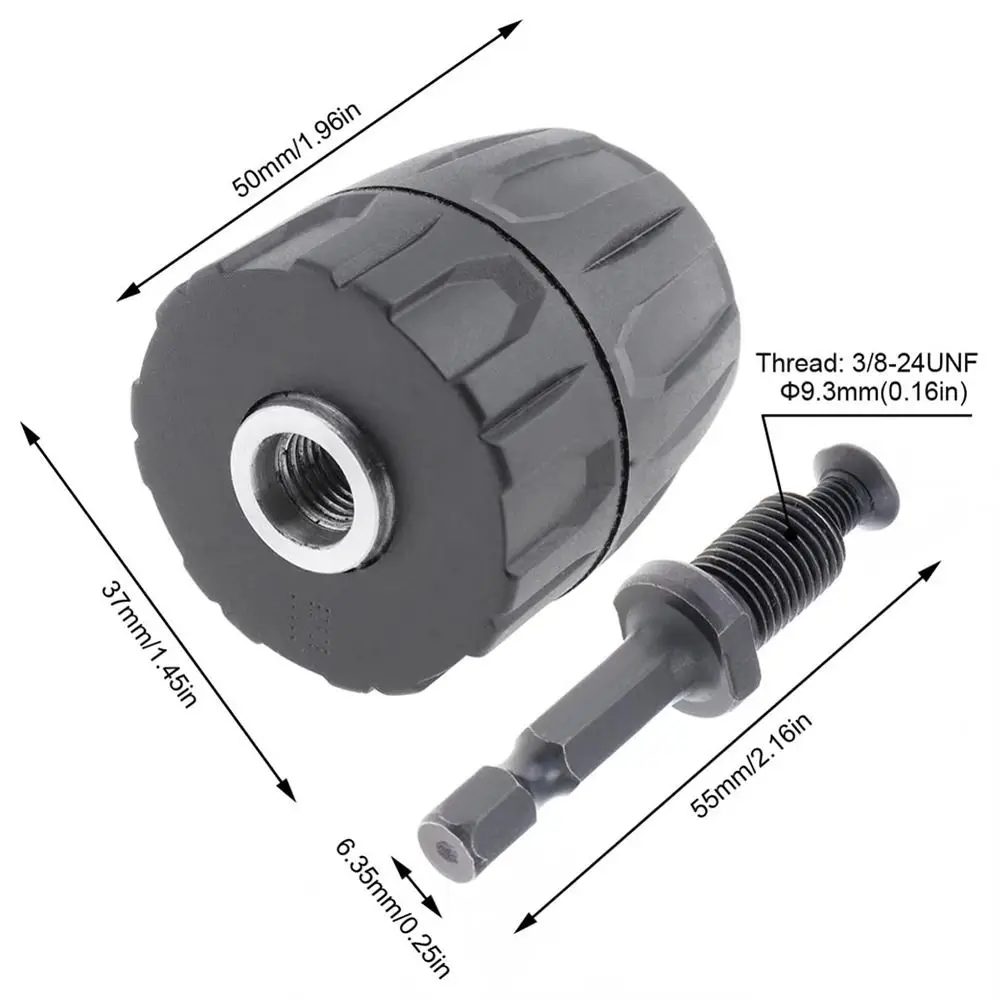 1Pcs 0.8-10mm Keyless Drill Chuck 1/4" Hex Shank 3/8" to 24UNF Thread Quick Change Adapter Quick Connection Steel