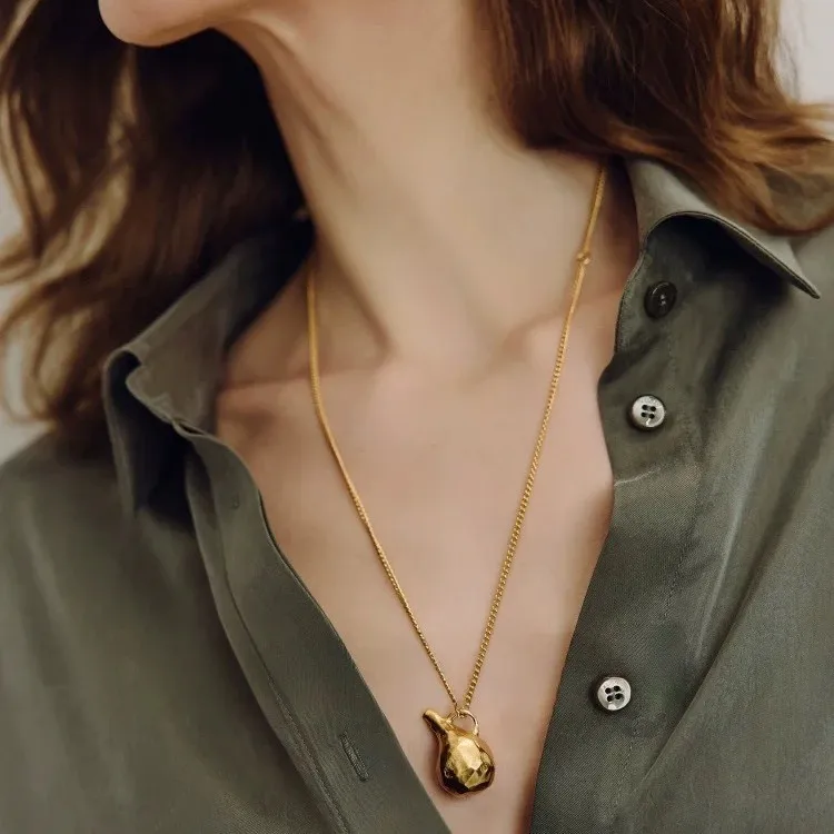 Withered Edge Cut Wine Pot Pendant Necklace, Women's Sweater Chain Jewelry Necklace Necklaces For Women