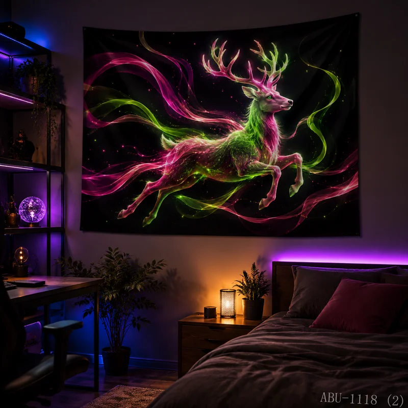 VIKAMA Colorful Crystal Deer Christmas Tapestry Tapestry High Definition Background Cloth Holiday Atmosphere Room Decoration