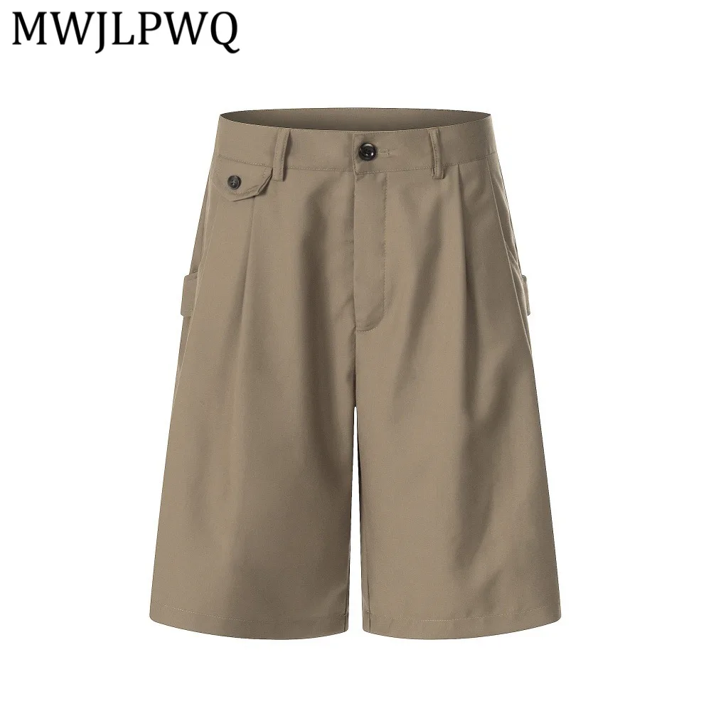 

Мужские брюки-кюлоты в американском стиле MWJLPWQ, свободные, широкие, с двойными складками, однотонные, повседневные, 14261