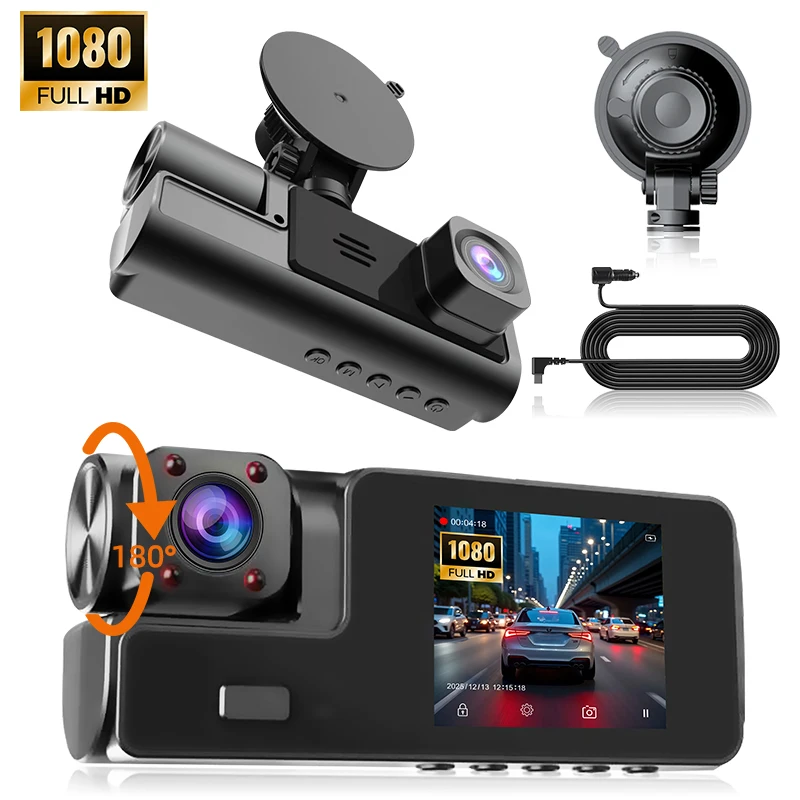 

Передняя и внутренняя автомобильная видеорегистратор 1080P, 170 ° Широкоугольный, ночное видение, G-сенсор, 24-часовой парковочный монитор, циклическая запись, компактный видеорегистратор