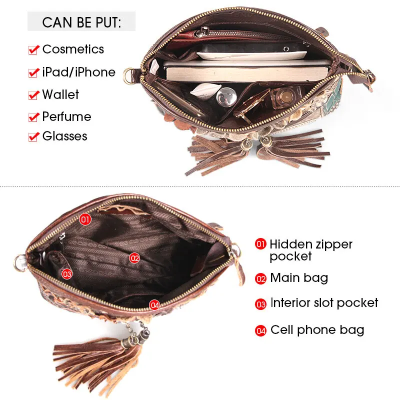 Cobbler Legend Women Bag Bohemian Genuine Leather Designer Floral Crossbody Luxury Shoulder Lady Tassels Vintage Handbags