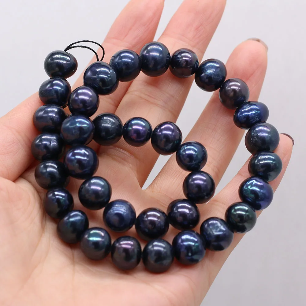 Real Natural Pearls Beads Freshwater Black Pearl Bead Loose Round Shape Pearls For Jewelry Making Bracelet Necklace 15\