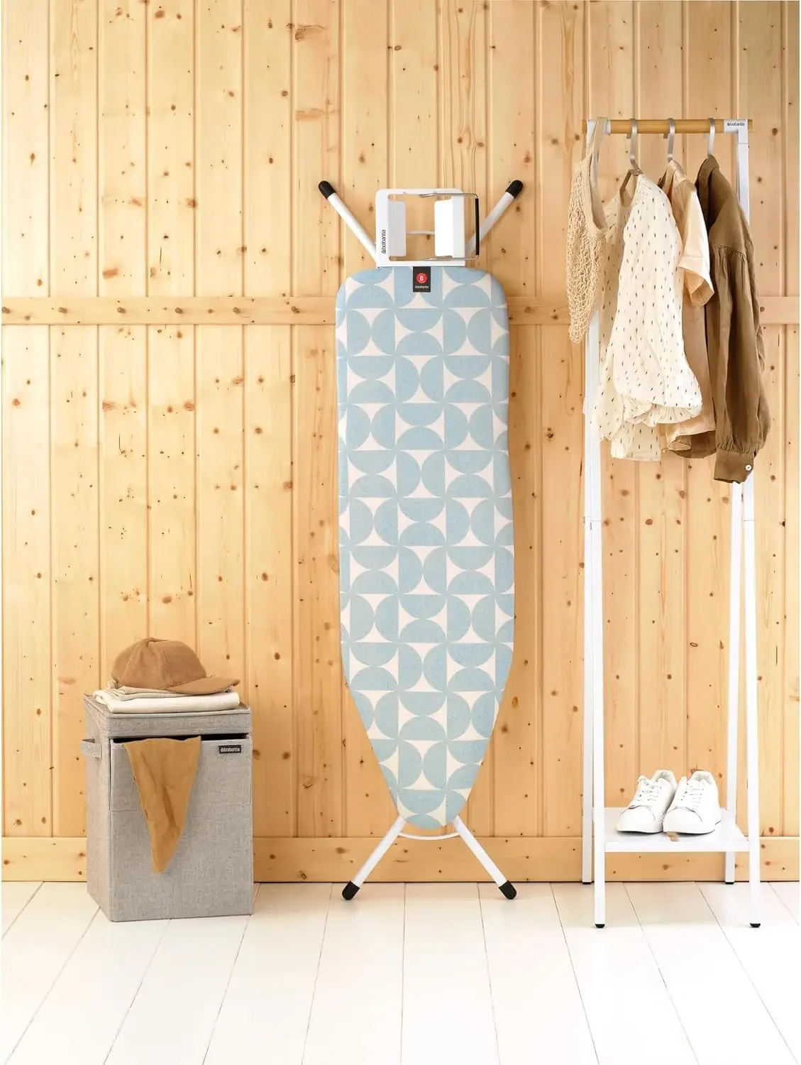Size B Ironing Board (49x15 in) 7 Height Options, Adjustable Steam Iron Rest Holder (Fresh Breeze) Non-Slip Feet, Anti-Collapse