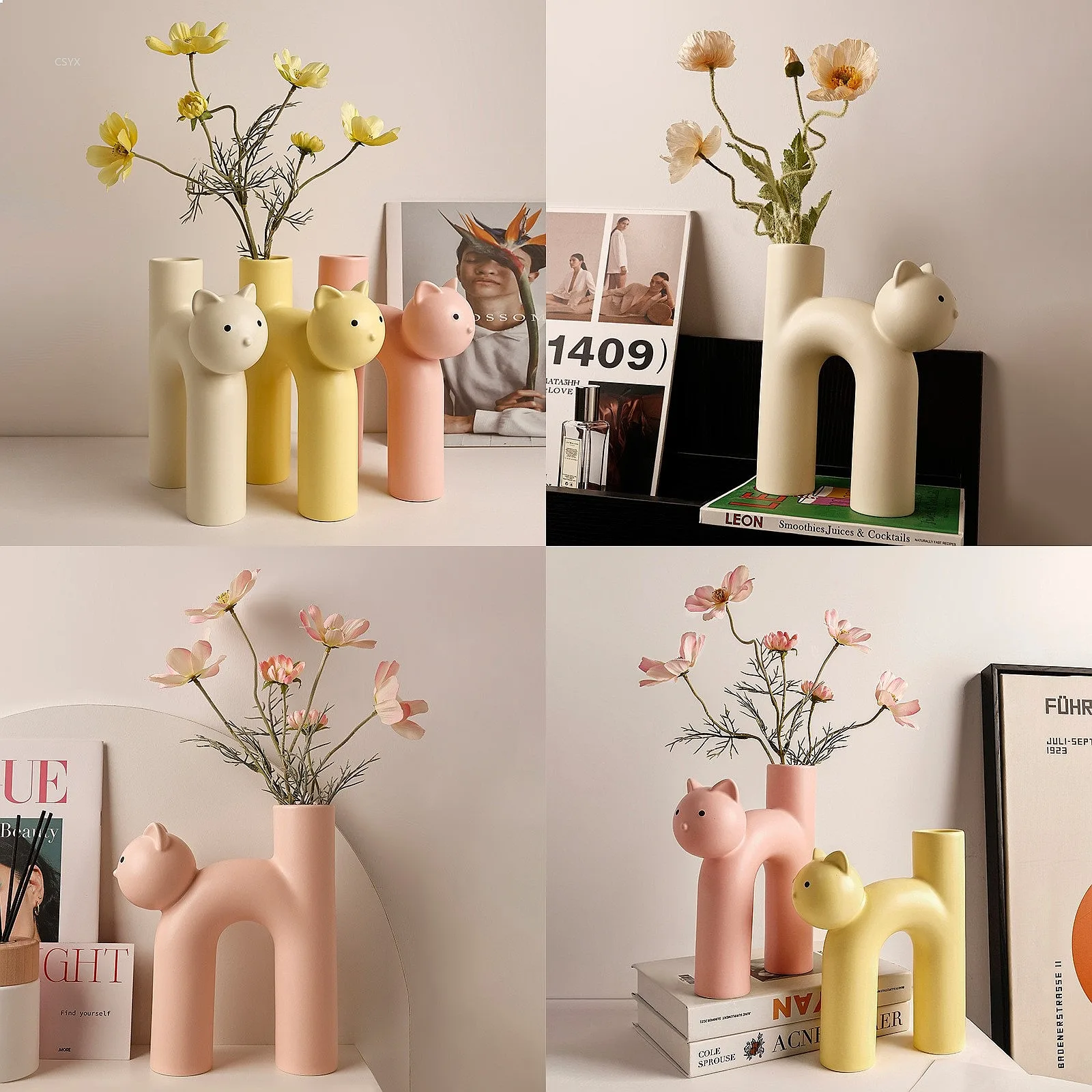 Adorable Nordic Cat Vase Decorative Home Living Room Flower Arrangement Cute Animal Ornament