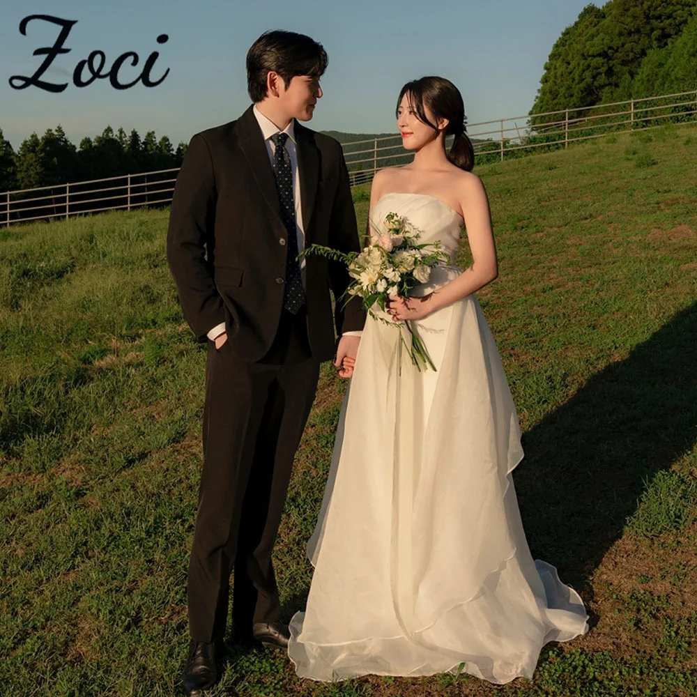 

Zoci Elegant Strapless Korea Wedding Dresses Soft Organza Tiered Corset Evening Dresses Customized Floor-Length Bridal Gown