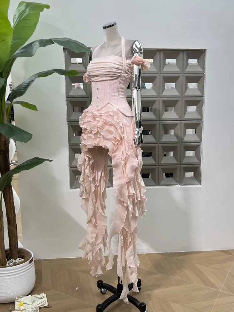 DFDG ثلاثي الأبعاد الأزهار 2025 أوائل الصيف المرأة الجديدة المتخصصة تصميم الشعور الأعشاب البحرية الشريط شرابة حمالة فستان غير منتظم #2