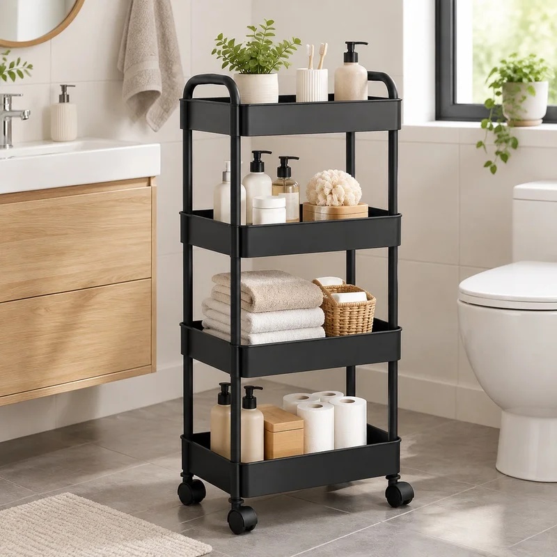 Multi-Purpose Open Shelf Storage Unit for Organizing Snacks, Books, and Household Items in Kitchen and Living Areas