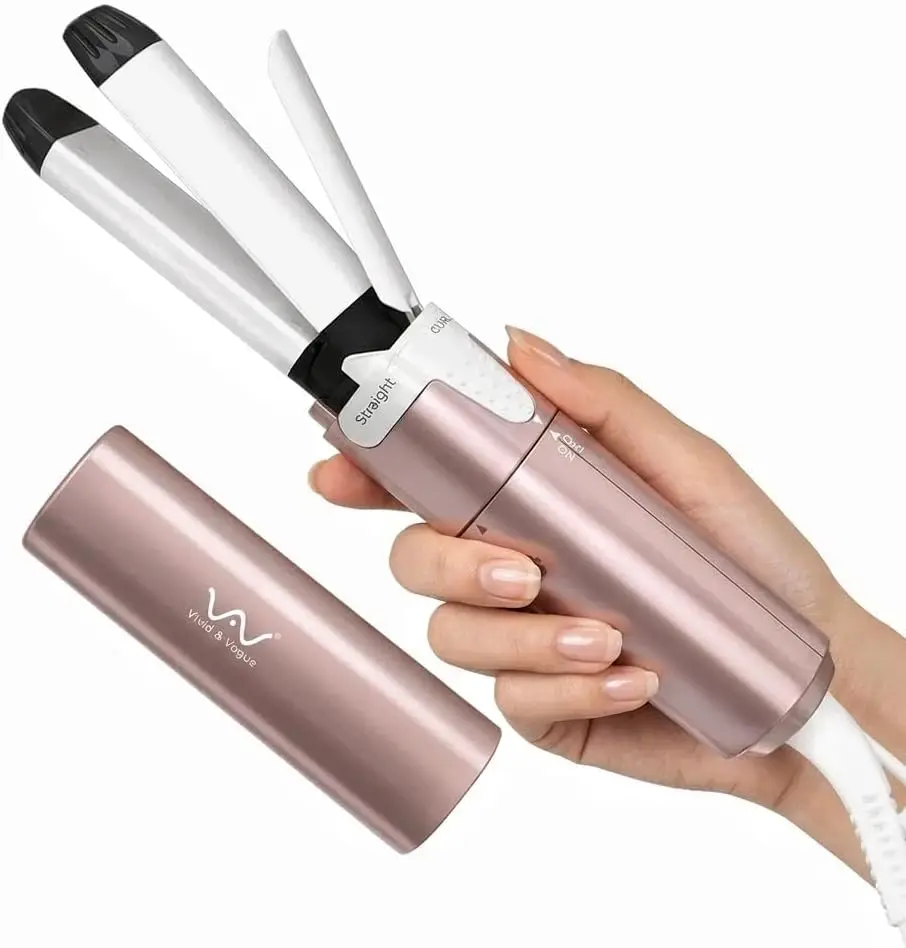 2-in-1 Hair Straightener & Curler, Dual Voltage Travel Flat Iron with Ceramic Plates - Fast Heating, Lightweight for Short Hair