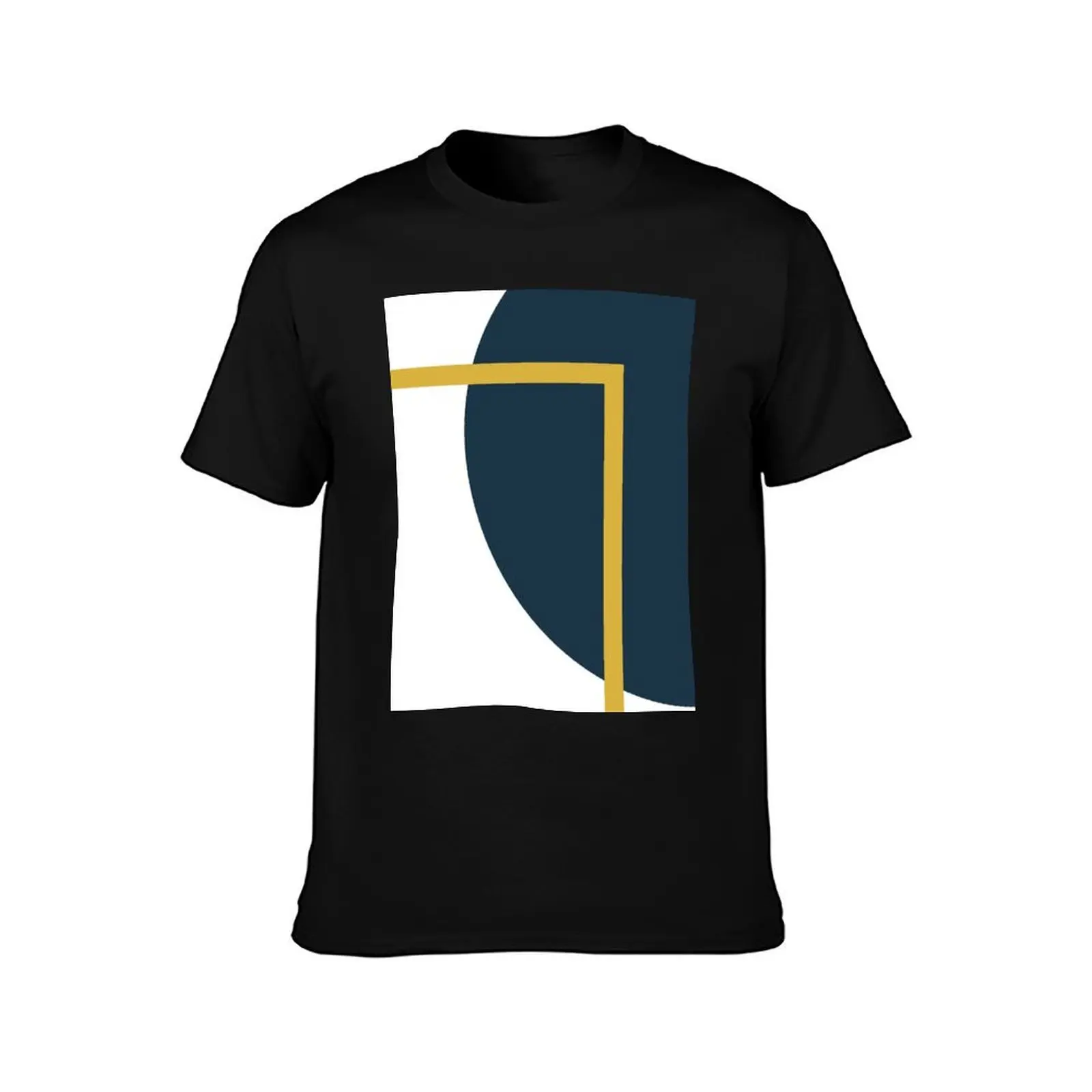 Abstract Geometric Minimalist Navy Blue, Light Mustard Yellow, and White T-Shirt Stylish Print Short Sleeve Tee T-Shirt