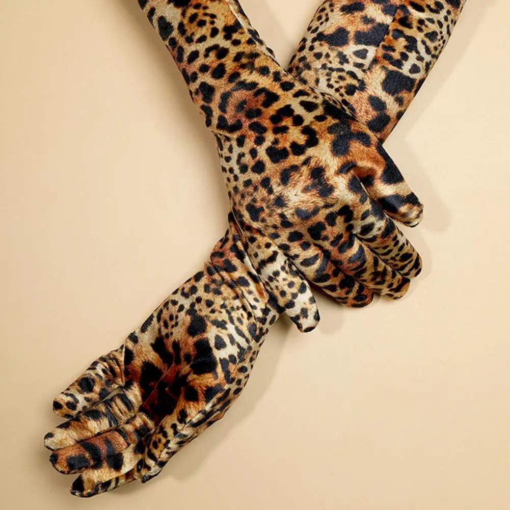 1 Pair Chic Ladies Long Gloves Elegant Female Gloves Leopard Print Warm Elbow Gloves Mittens Hand Protection