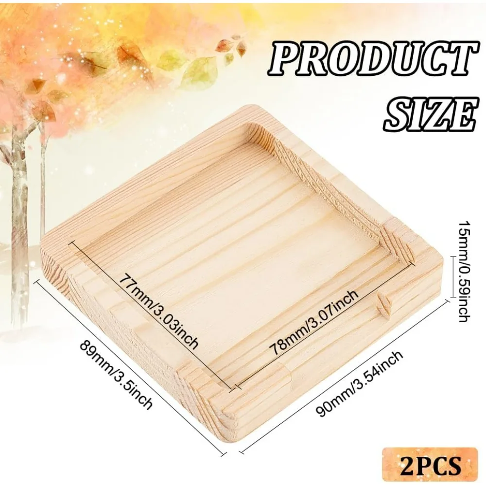 2Pcs 3.5x3.5 Inch Wood Sticky Note Holder Memo Pad Dispenser for Desk Square Note Paper Desktop Notepad