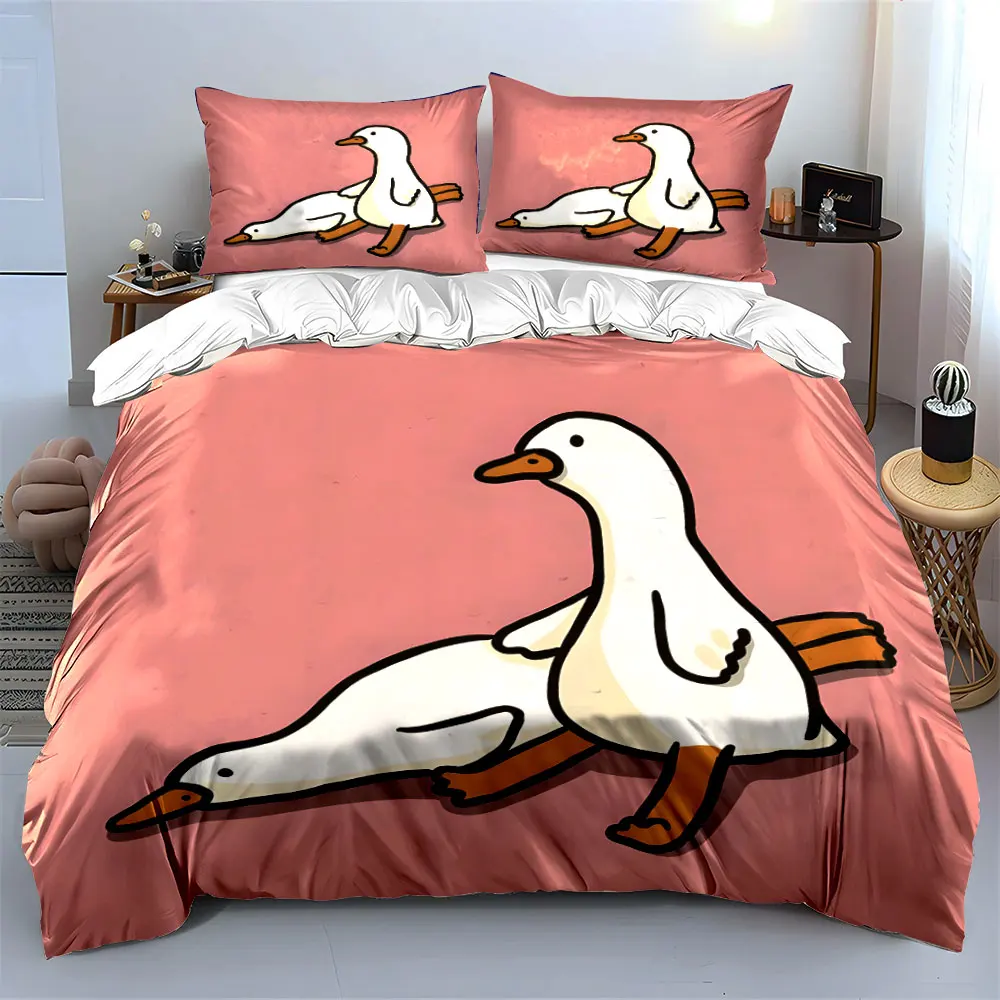 Two cartoon ducks interacting Pattern Duvet Cover Set Digital Print Colorful Polyester Bedding with Zipper Closur for kids gifts