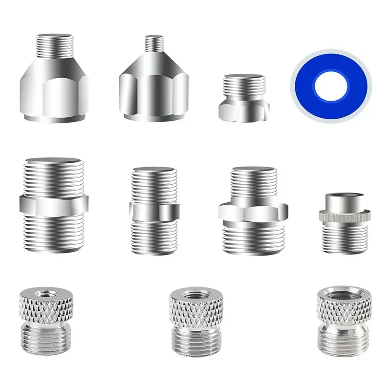 N10R-10PCS Multi-Size Adapter Set Air Brush Fitting Connector Kit Accessories Silver Metal For Air Compressor