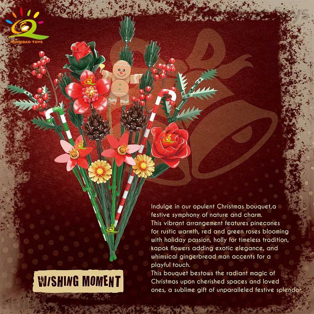 HUIQIBAO عيد الميلاد جارلاند باقة بنة DIY بها بنفسك رومانسية الزهور الطوب الحلي الزخرفية لعب الكبار سانتا كلوز هدية