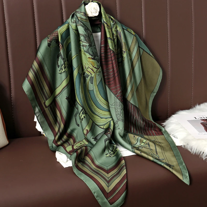 110cm Large Shawl Silk Square Scarf for Women Luxury Print Hijab Bandana Muslim Headband Wrap Beach Stoles Foulard Echarpe 2026 view 3