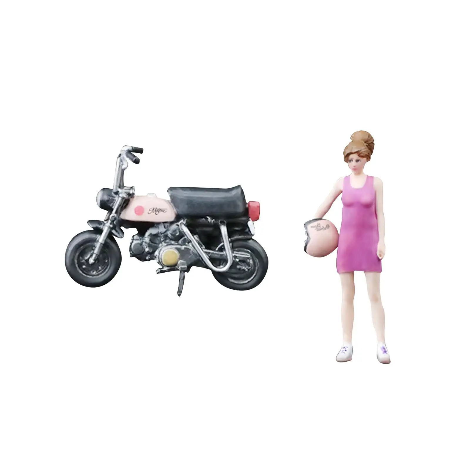 

1/64 Scale Girl Figure Miniature Painted Figure Train Park Street People Figures Motorcycle Model Resin for Diorama DIY Scene