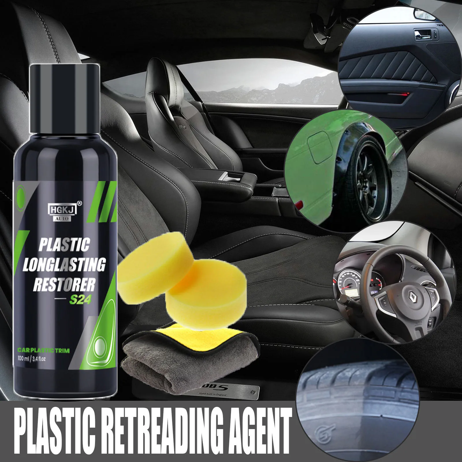 Car Care Plastic Renovator Coating for Auto Plastic Rubber Repair Clean Restore Gloss Black Shine Seal Brighten Retread