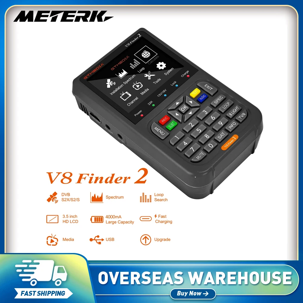 GTMEDIA V8 Finder 2 TV Signal Finder Meter DVB-S/S2/S2X Signal Receiver 3.5-inch LCD Dispaly H.264 Auto Calculate Angle 4000mAh