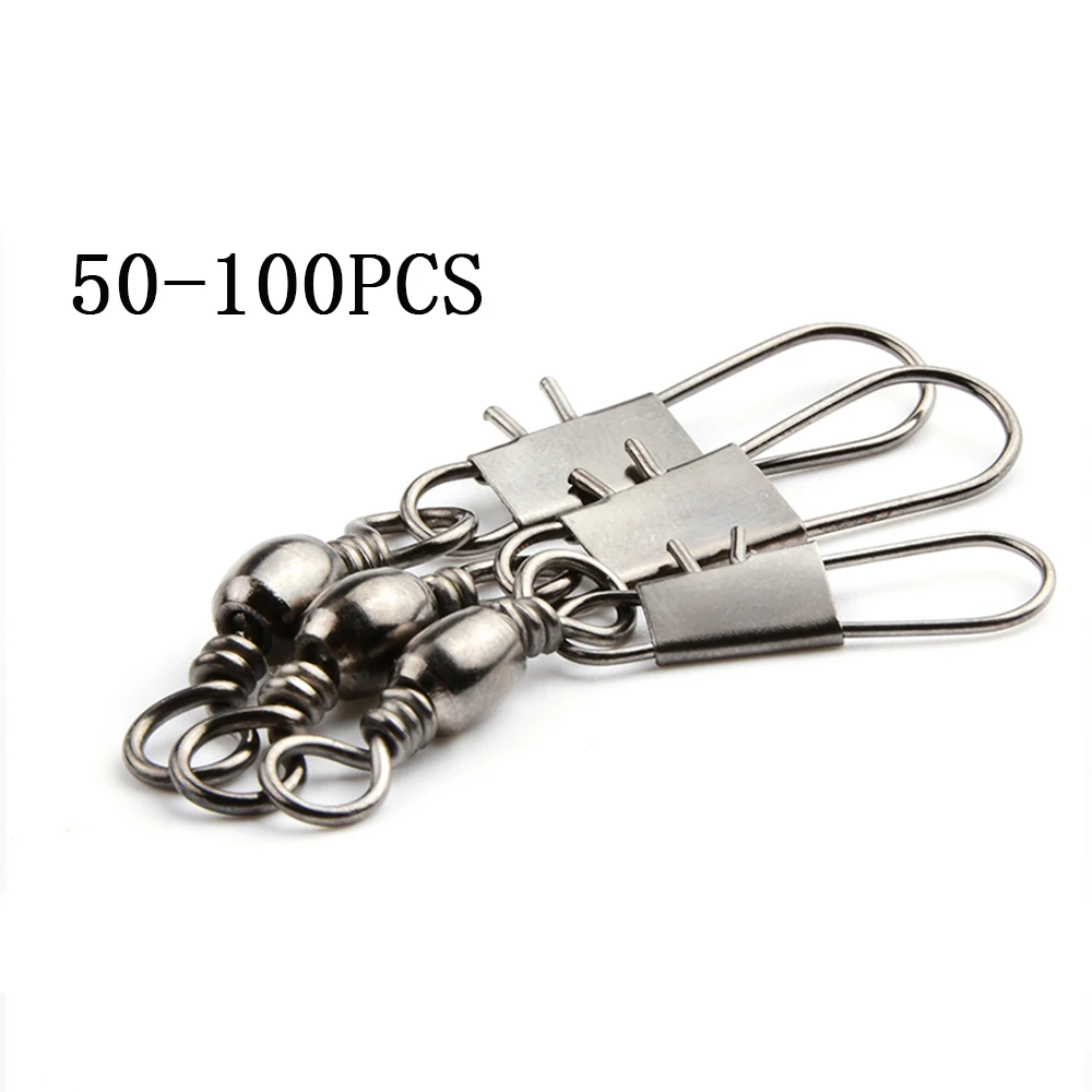 50/100pcs 4-12# Fishing Connector Pin Bearing Rolling Swivel Stainless Steel With Snap Fishhook Lure Tackle Accessorie