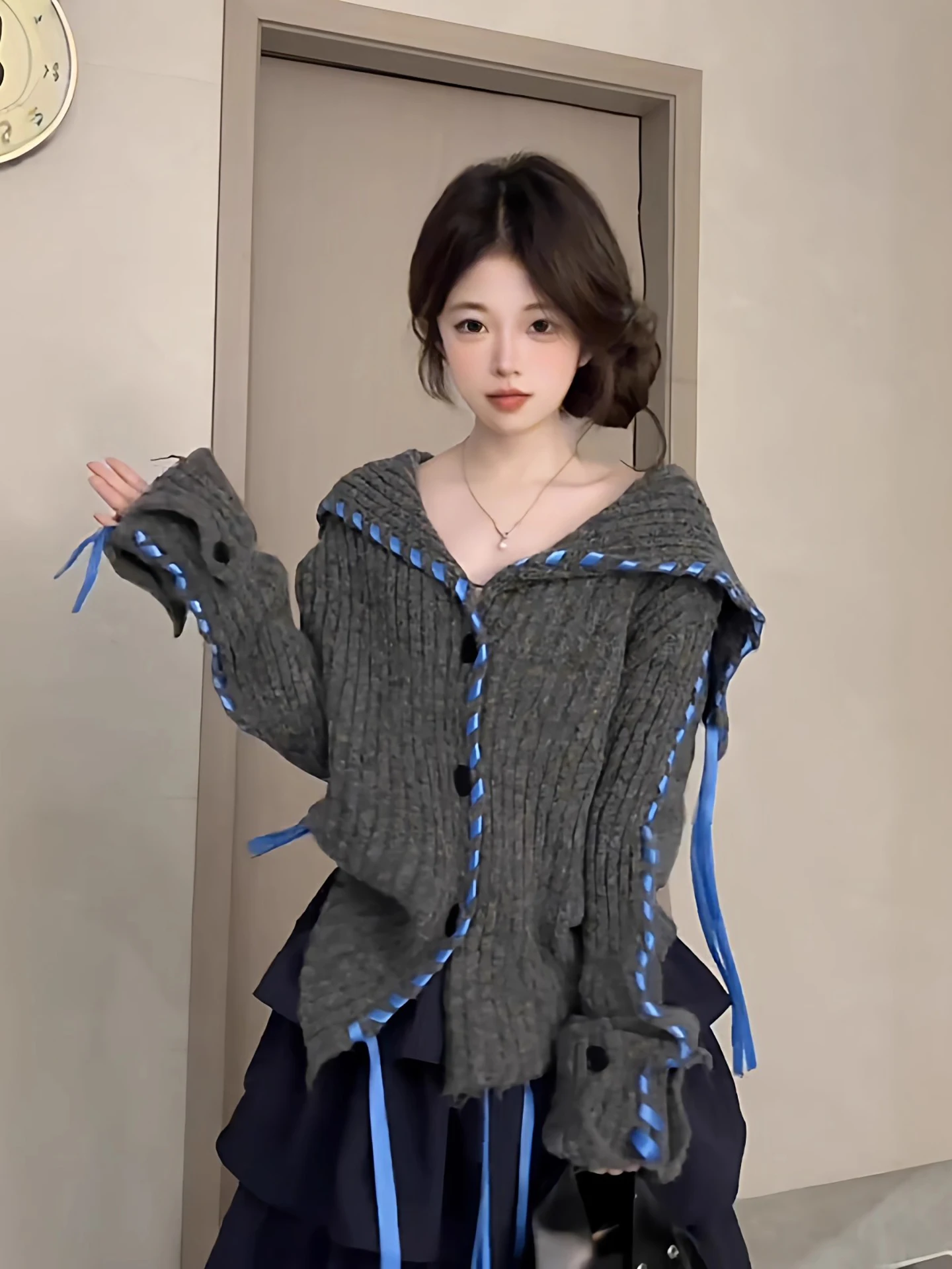 

Ay открытый кардиган с лацканами, свитер, женская свободная вязаная верхняя одежда, осенне-зимняя модная повседневная теплая верхняя одежда