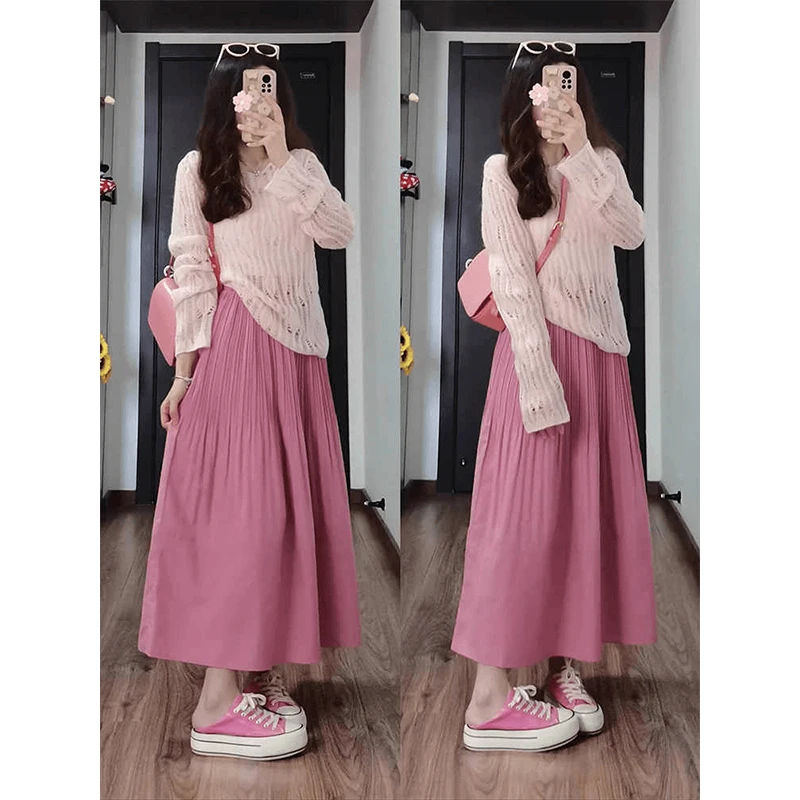 Top ampio scavato lavorato a maglia Faion all'inizio della primavera con gonna dimagrante Set da due pezzi Ensemble di abbigliamento alla moda da donna