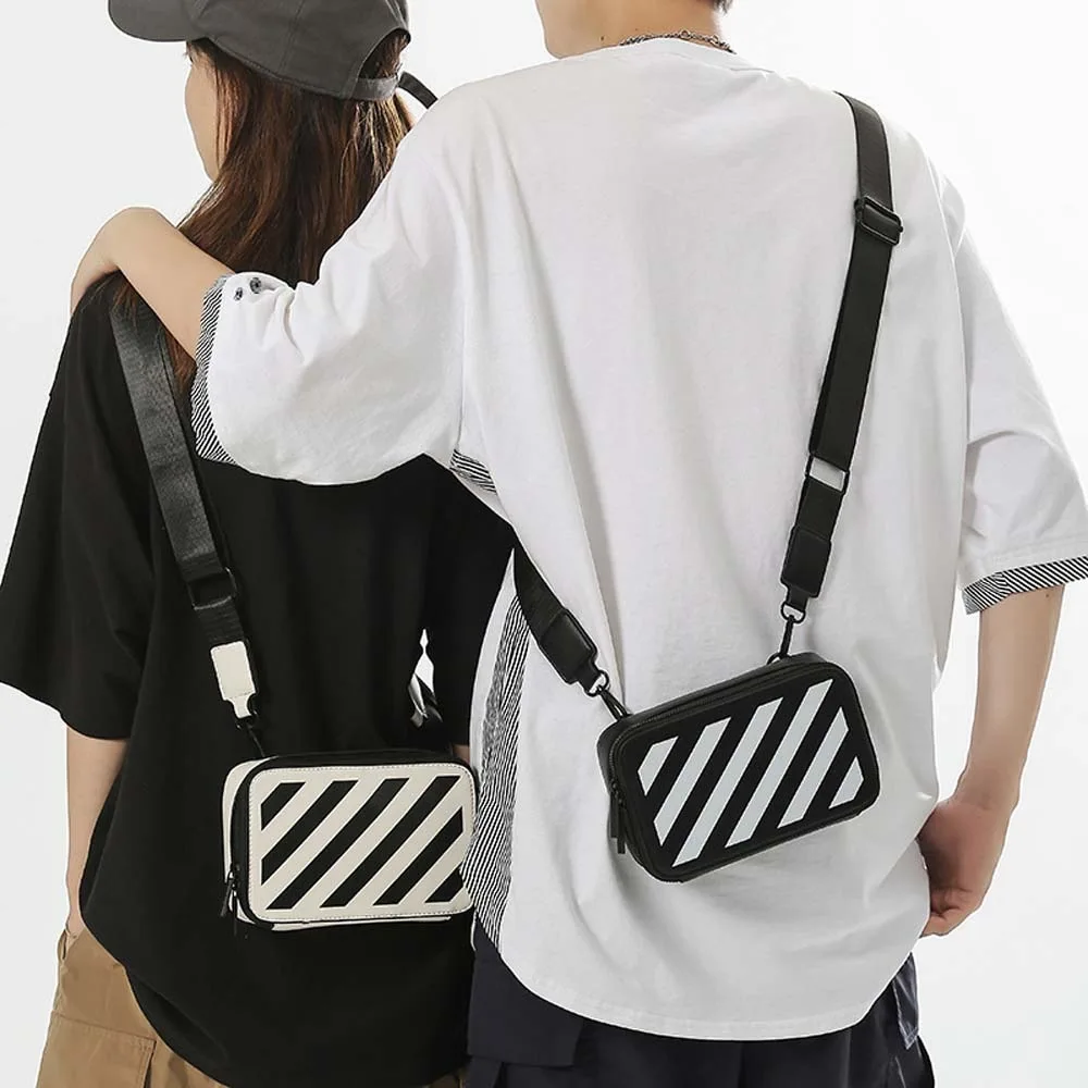 

Stripe Handbag PU Leather Shoulder Bag Korean Style Small Square Couple Outdoor Purse Bag Casual INS Messenger Bag Commuting Bag