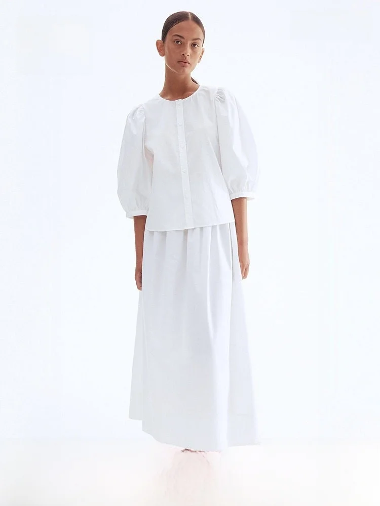 

Spring Women's Casual Sle Loose Fit Cotton irt round Ne Five Sve H&M Fubao Silk Top 269072 Faion Ladies' irt