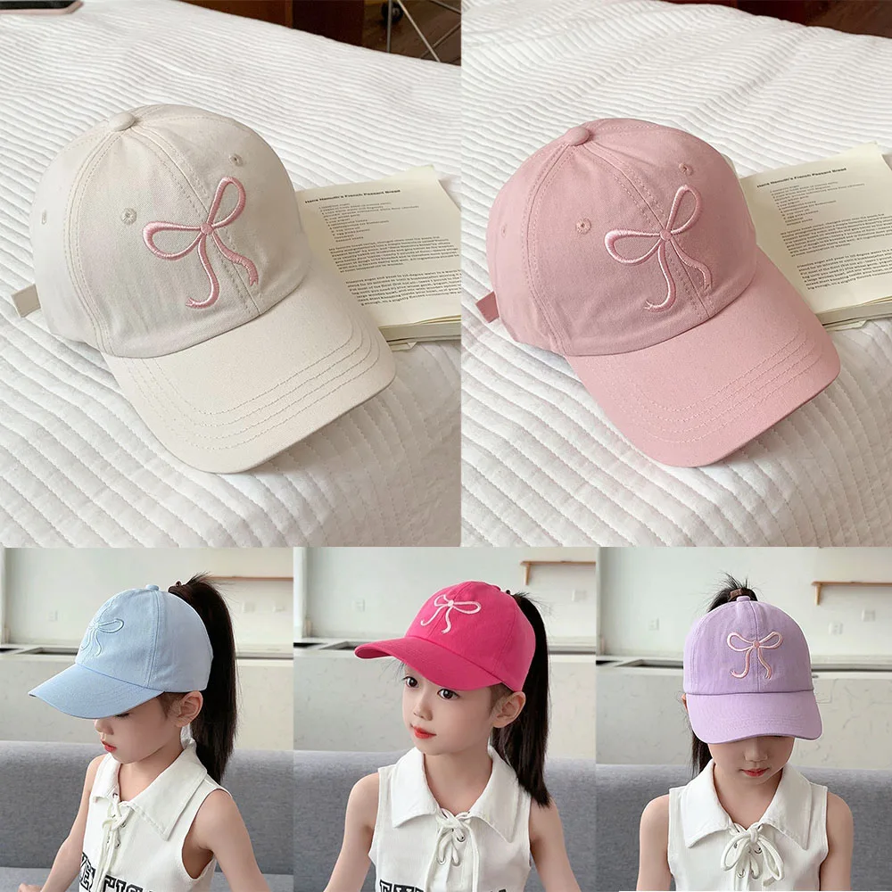 Gorra de béisbol con cola de caballo alta para niño y niña, gorro con lazo bordado, protector solar, novedad de 2024