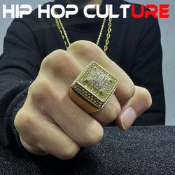 New hip-hop domineering ring, luxurious 18K gold plating, diamond inlay, suitable for street gangs, nightclub parties