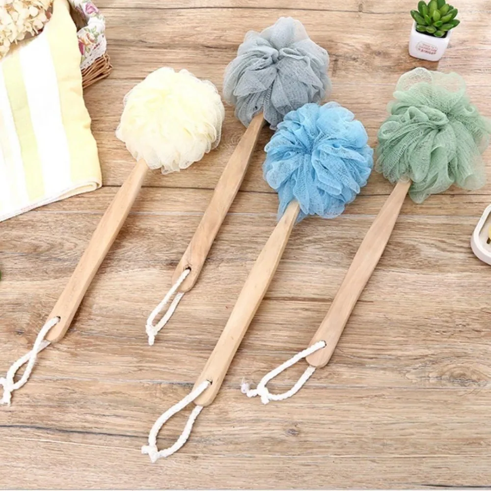 1PC Wooden Handle Soft Mesh Bath Brush Back Scrubber Exfoliating Body Cleaner Travel Bath Ball Shower Tools Bathroom Accessories
