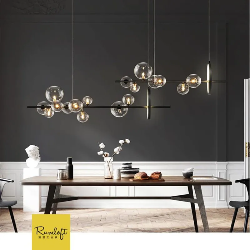 

Nordic Black LED Chandelier Light 7/10 Glass Bubble Lampshade Dining room Cloth Store Hanging Chandelier Lighting G9 Bulb