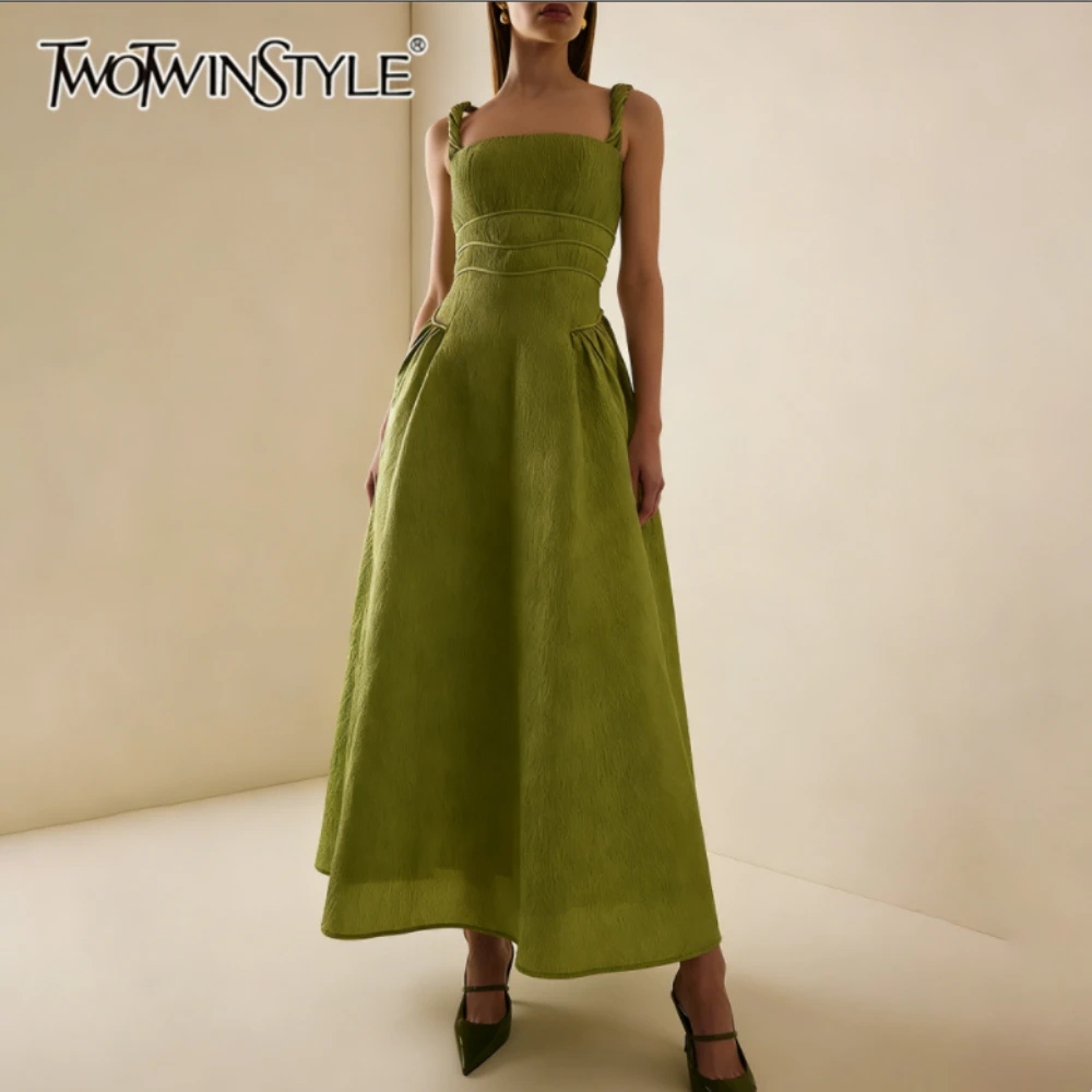 

TWOTWINSTYLE Однотонное приталенное платье с драпировкой и вставками для женщин, с квадратным вырезом, без рукавов, на молнии, в стиле пэчворк, элегантное