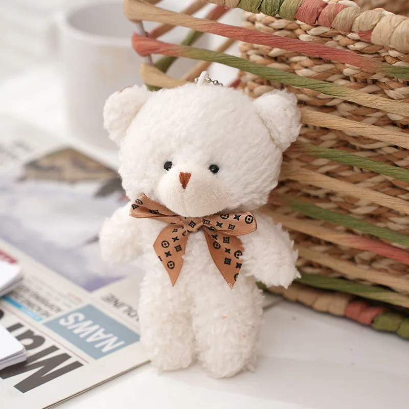 12cm Bear Plush Doll Toy Cute Cartoon Mini Bow Tie Bear Stuffed Animal Toy Kawaii Keychain Bag Pendant Plush Keychain 1pcs