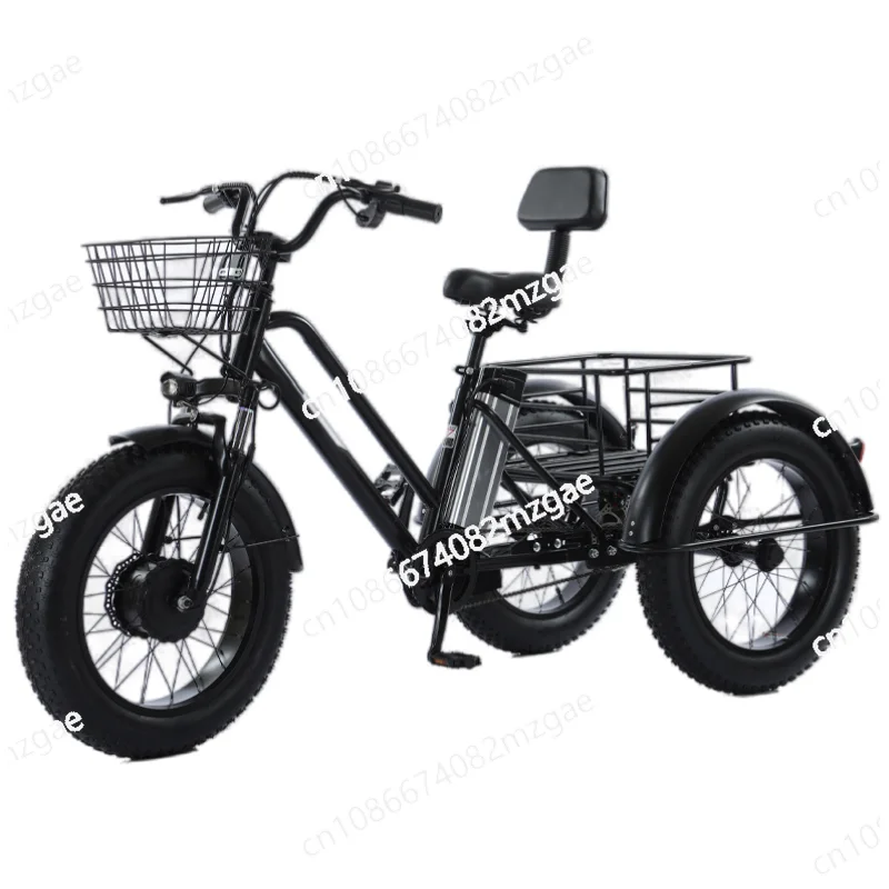 Three Wheeled Electric Cargo Bicycle for Men 20 Inch Fat Tire Strong Double Beam 500W 48V Snow Mountain Electric Tricycle