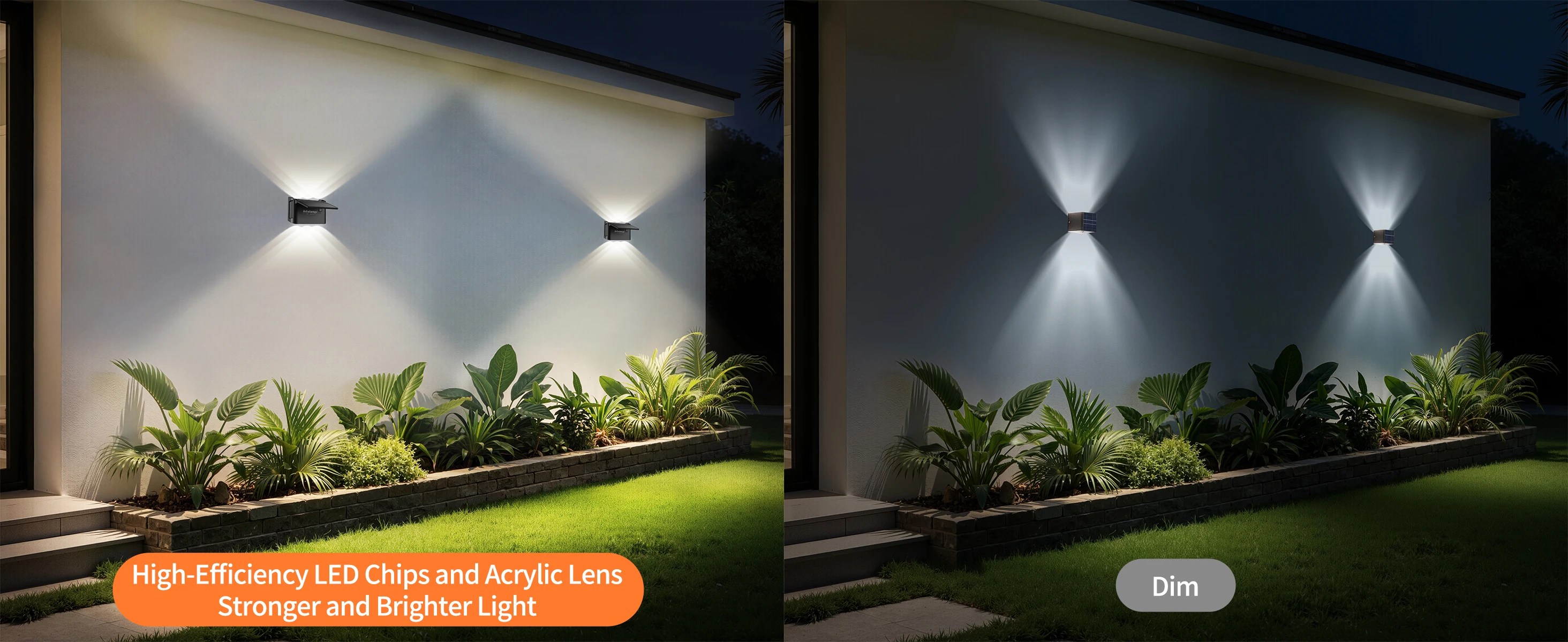 intelamp 2 Pack Outdoor Solar Wall Lights Dusk To Dawn Fence Deck Patio Light 3 Colors Mode With Remote For Wall Terraces Fences