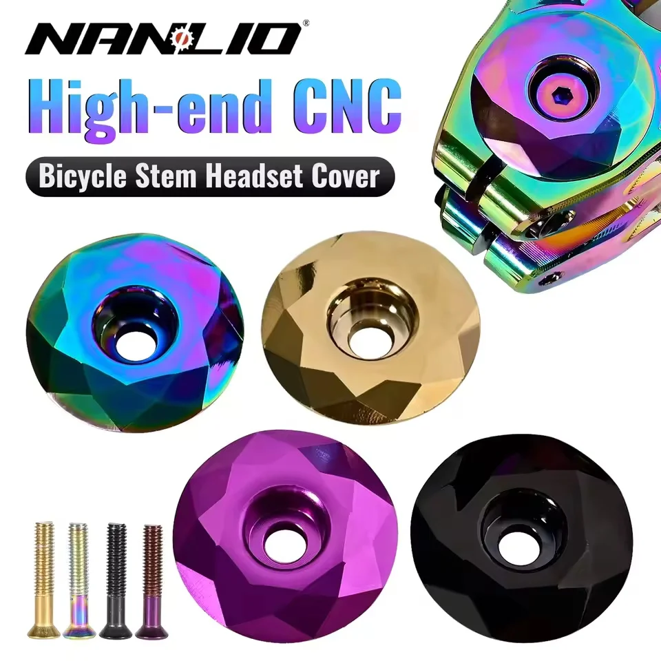 NANLIO Headset Top Cap 31.8/28.6mm CNC Diamond Cut Anodized Rainbow/Chrome/Gold/Black 20g for MTB Road Bike